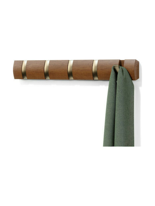 Umbra Wooden Wall Hanger Flip 5 Hook with 5 Slots Brown 50.8x3.2x6.7cm