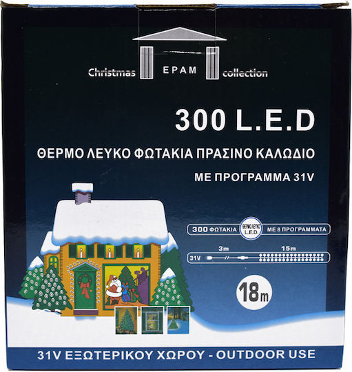 300 Lights LED 18m. Warm White in String 1pcs