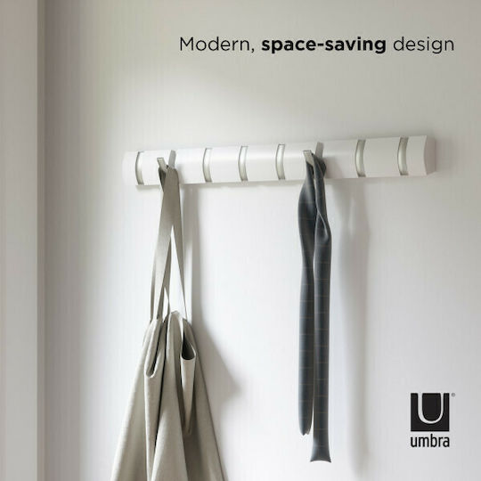 Umbra Wall Hanger Flip 8 Hook White Wooden 8 Hooks White 81.3x3.2x7.6cm