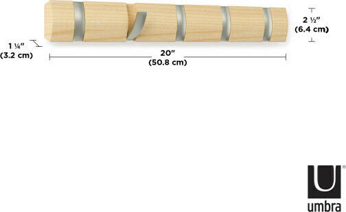 Umbra Κρεμάστρα Τοίχου Flip 5 Hook Natural Ξύλινη 5 Θέσεων Καφέ 50.8x3.2x6.7cm