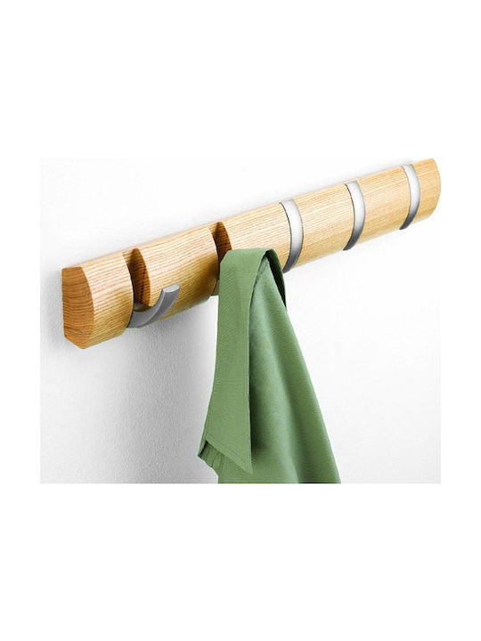 Umbra Wall Hanger Flip 5 Hook Natural Wooden 5 Hooks Brown 50.8x3.2x6.7cm