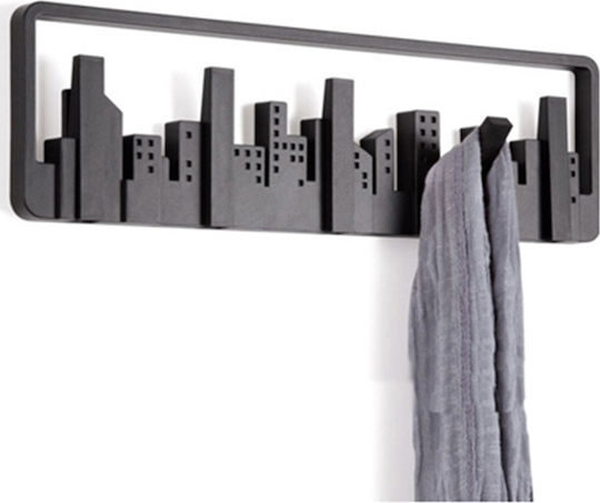 Plastic Wall Hanger Wall Shelf Hook City with 5 Slots Μαύρη 49.5x2.8x14.5cm