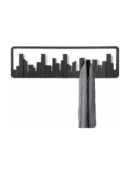 Plastic Wall Hanger Wall Shelf Hook City with 5 Slots Μαύρη 49.5x2.8x14.5cm