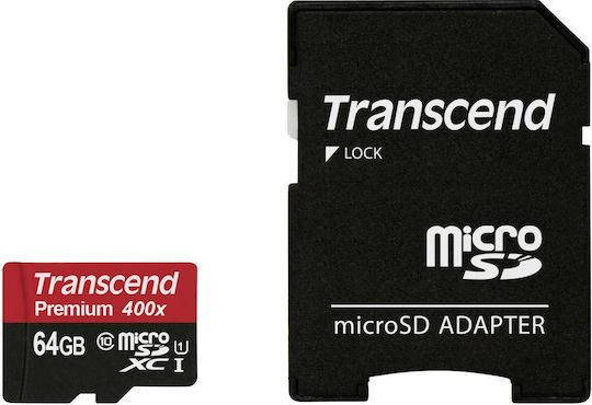 Transcend Premium 400x microSDXC 64GB U1 UHS-I 45MB/s με αντάπτορα