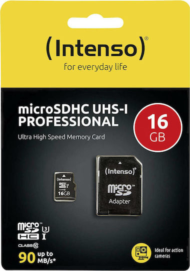Intenso Professional microSDHC 16GB U1 UHS-I 90MB/s με αντάπτορα