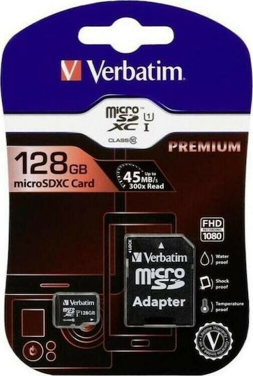 Verbatim Premium microSDXC 128GB U1 UHS-I 45MB/s με αντάπτορα