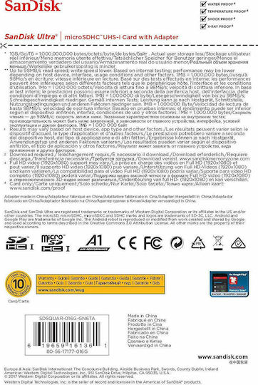 Sandisk Ultra microSDHC 16GB U1 A1 UHS-I 98MB/s with Adapter