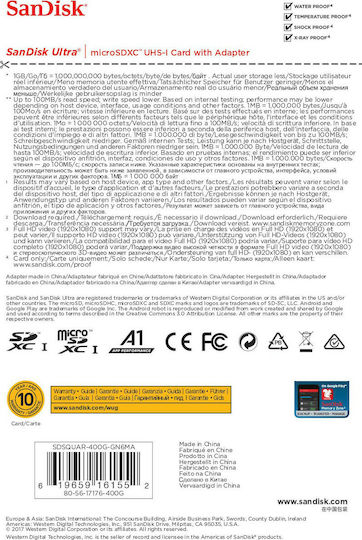 Sandisk Ultra microSDXC 400GB U1 A1 UHS-I 100MB/s With Adapter