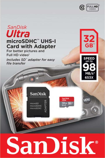 Sandisk Ultra microSDHC 32GB U1 A1 UHS-I 98MB/s with Adapter