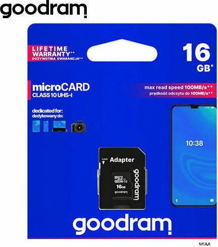 GoodRAM M1AA microSDHC 16GB U1 UHS-I 100MB/s с адаптер