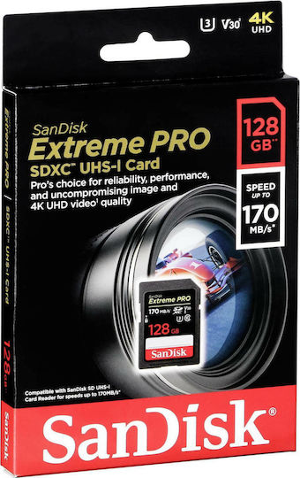 Sandisk Extreme Pro SDXC 128GB Клас 10 U3 V30 UHS-I