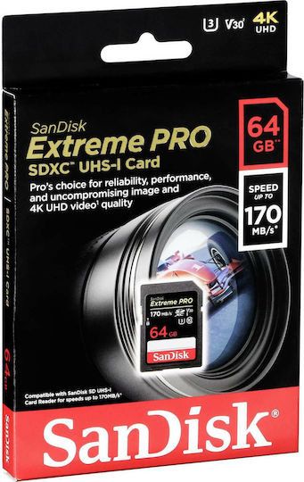 Sandisk Extreme Pro SDXC 64GB U3 V30 UHS-I 170MB/s