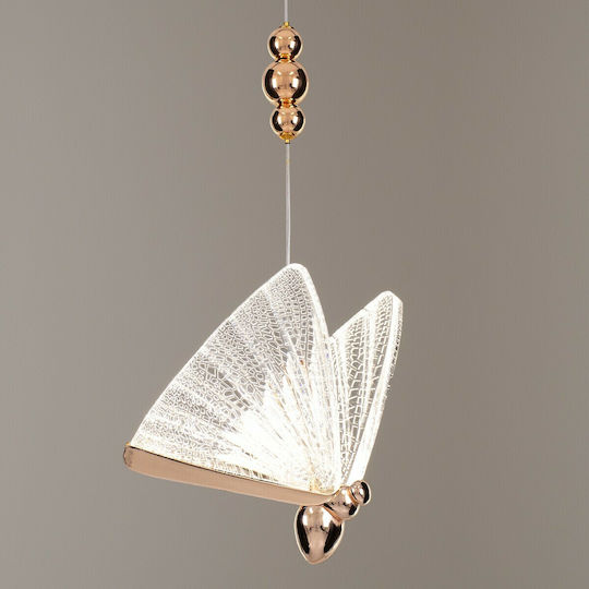GloboStar Butterfly Κρεμαστό Φωτιστικό Ροζ Χρυσό LED 20x17x24εκ.