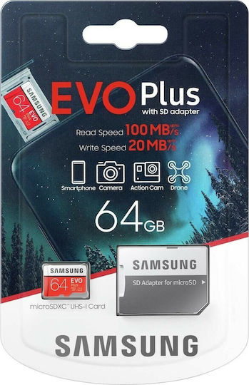 Samsung Evo Plus microSDXC 64GB U1 UHS-I 100MB/s με αντάπτορα