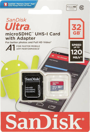 Sandisk Ultra microSDHC 32GB U1 A1 UHS-I 120MB/s mit Adapter