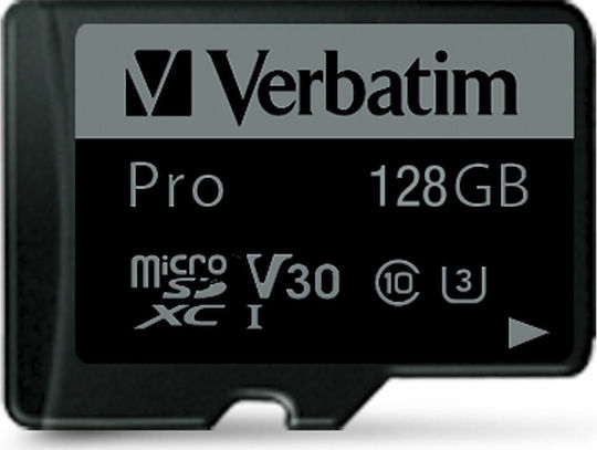 Verbatim Pro microSDXC 128GB U3 V30 UHS-I 90MB/s με αντάπτορα
