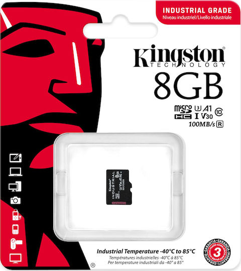 Kingston Индустриална microSDHC 8GB U3 V30 A1 UHS-I 100MB/s