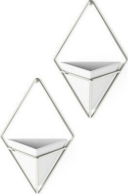 Umbra Set of Decorative Wall Decor made of Ceramic Material Trigg Small White/Nickel Checkmate 12x6.4x19cm 2pcs