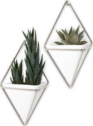 Umbra Set of Decorative Wall Decor made of Ceramic Material Trigg Small White/Nickel Checkmate 12x6.4x19cm 2pcs