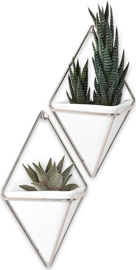 Umbra Set of Decorative Wall Decor made of Ceramic Material Trigg Small White/Nickel Checkmate 12x6.4x19cm 2pcs