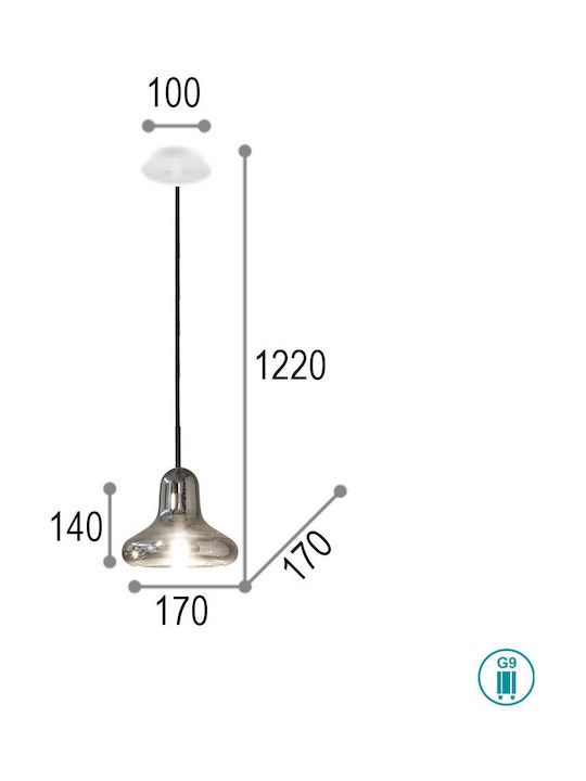 Ideal Lux Lido-1 SP1 Κρεμαστό Φωτιστικό Γκρι με Ντουί G9 17x20εκ.