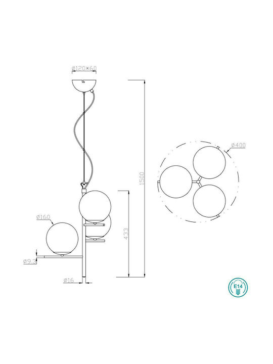 Trio Lighting Pure Ρυθμιζόμενο Κρεμαστό Φωτιστικό Μπρούτζινο με Ντουί E14 40εκ.