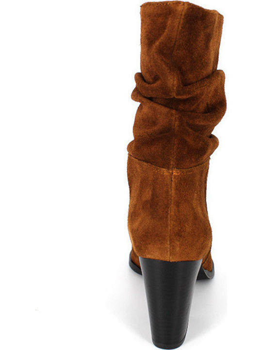 7524 Suede Women's Ankle Boots with High Heel Tabac Brown