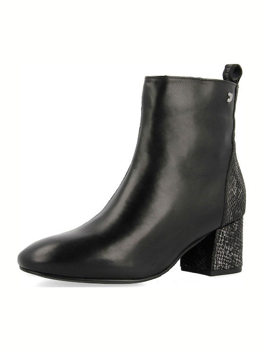 56674 Leather Women's Ankle Boots with Medium Heel Black