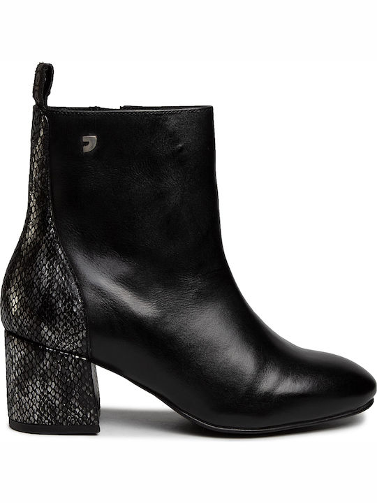 56674 Leather Women's Ankle Boots with Medium Heel Black