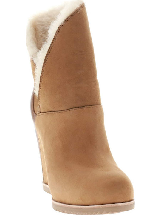 1105576 Suede Women's Ankle Boots Platform & Fur Chestnut