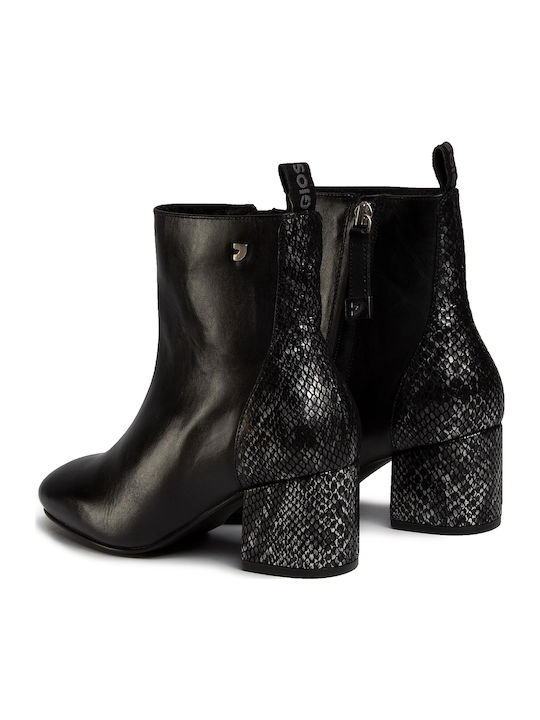 56674 Leather Women's Ankle Boots with Medium Heel Black