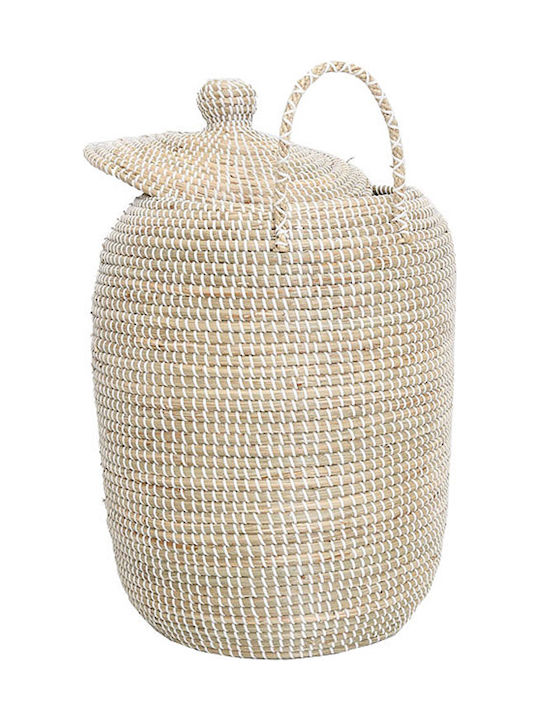 Soulworks Tortilla Decorative Basket Wicker with Lid & Handles Ecru 31x31x46cm