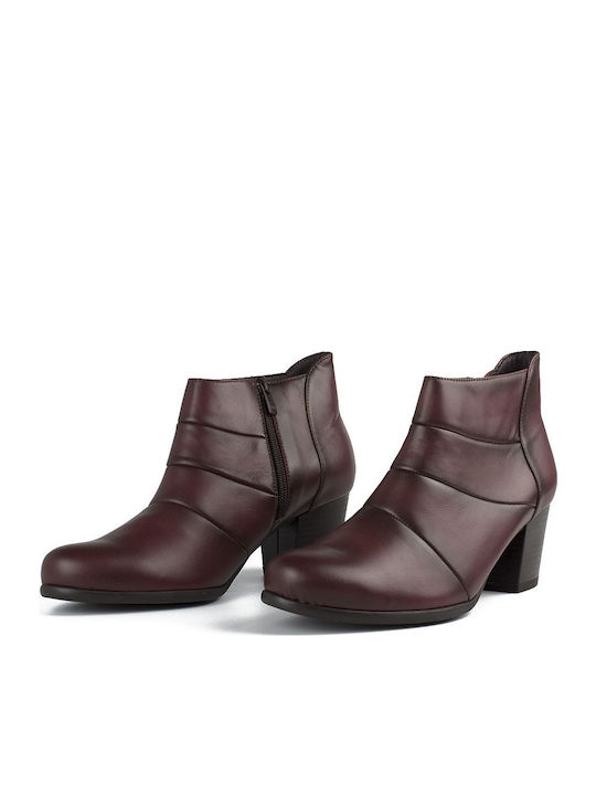 Leather Women's Ankle Boots with Medium Heel Burgundy