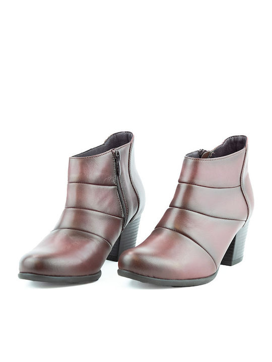 Leather Women's Ankle Boots with Medium Heel Burgundy