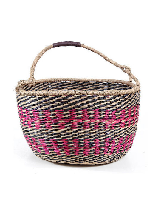 Soulworks Set of Decorative Baskets Straw with Handles Black-Natural-Pink 5pcs