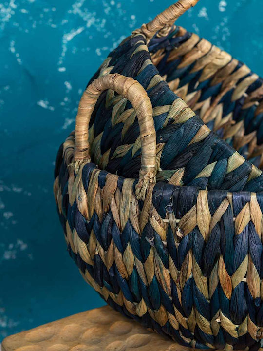 Nima Saira Decorative Basket Wicker with Handles Blue 40x40x20cm