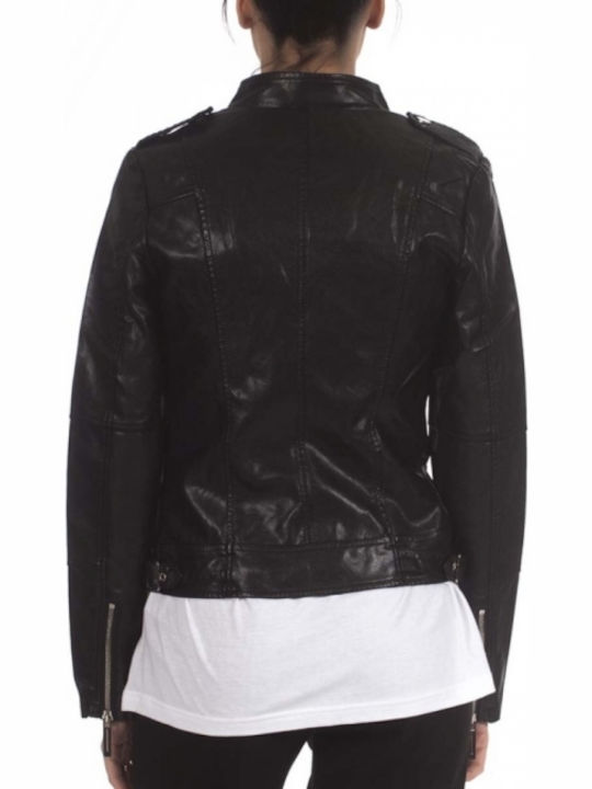 Splendid Women's Short Biker Artificial Leather Jacket for Winter Black