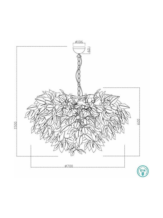 Trio Lighting Κρεμαστό Φωτιστικό Λευκό Καμπάνα με Ντουί E14 70x150εκ.