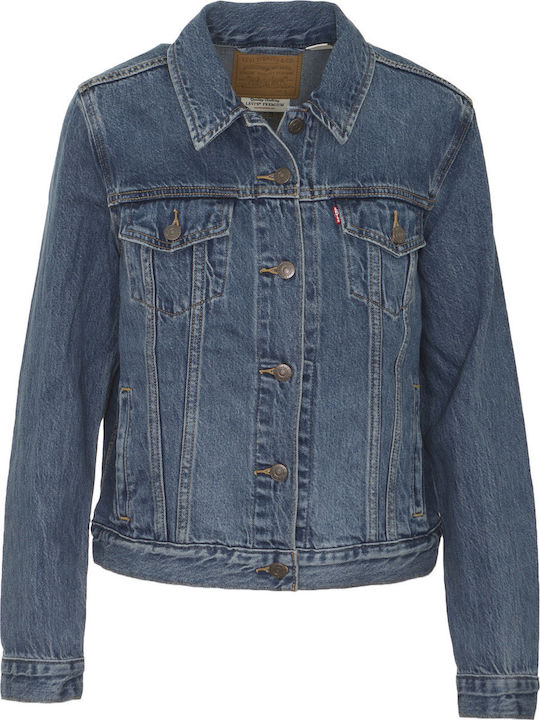 Original Trucker Women's Short Jean Jacket for Spring or Autumn Blue