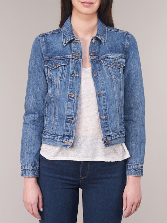 Original Trucker Women's Short Jean Jacket for Spring or Autumn Blue