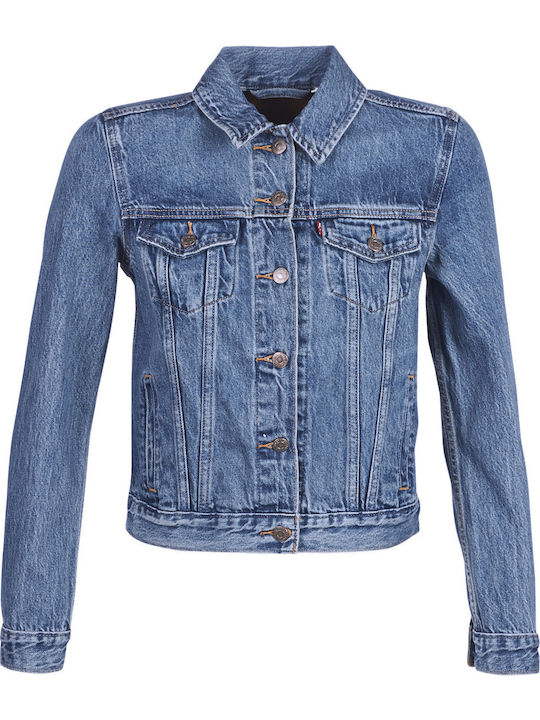 Original Trucker Women's Short Jean Jacket for Spring or Autumn Blue