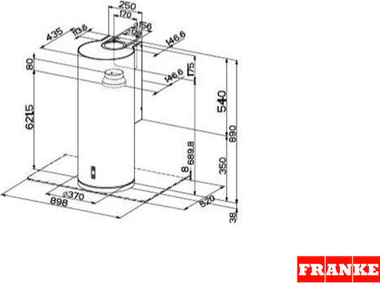 Franke Turn FTU 3805 XS Șemineu Hotă 37cm Inox