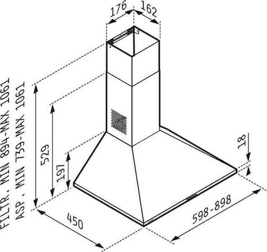 Pyramis Lux Classic Chimney Vent Hood 90cm Inox
