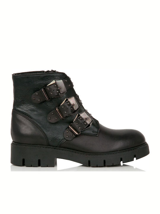 Leder Stiefeletten Damen Schwarz