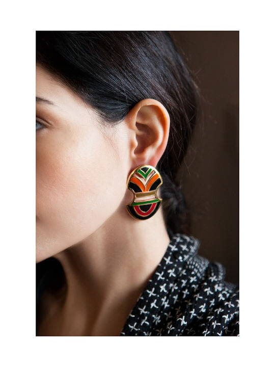 MARIA KAPRILI Women's AFRICA Large Earrings with Gold Plated Brass Enamel - 662