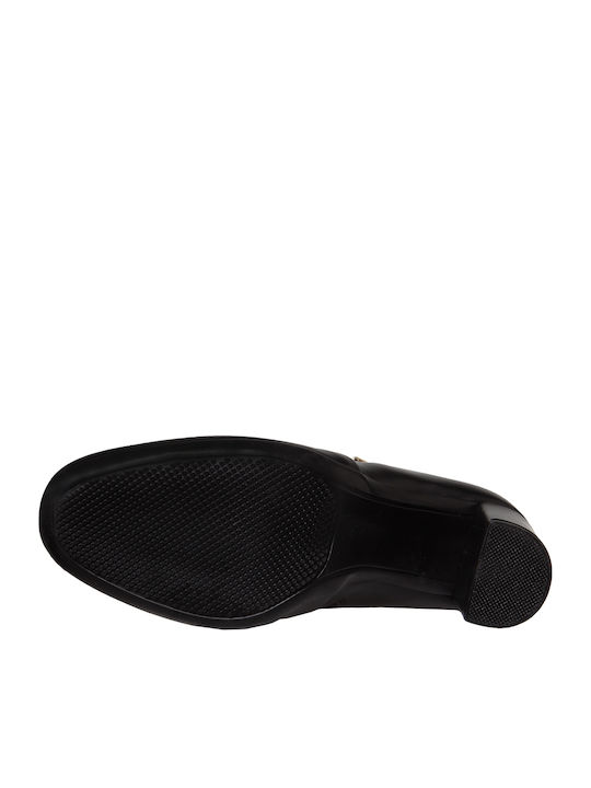 Γhete dama din piele pentru glezna cu toc înalt Negru