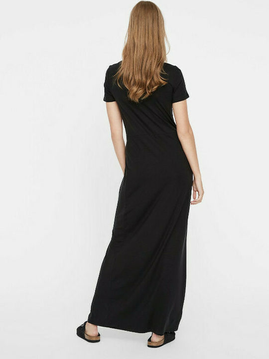Vero Moda Καλοκαιρινό Maxi T-shirt Φόρεμα με Σκίσιμο Μαύρο