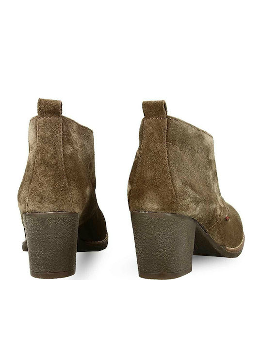 Suede Women's Ankle Boots with Medium Heel Beige