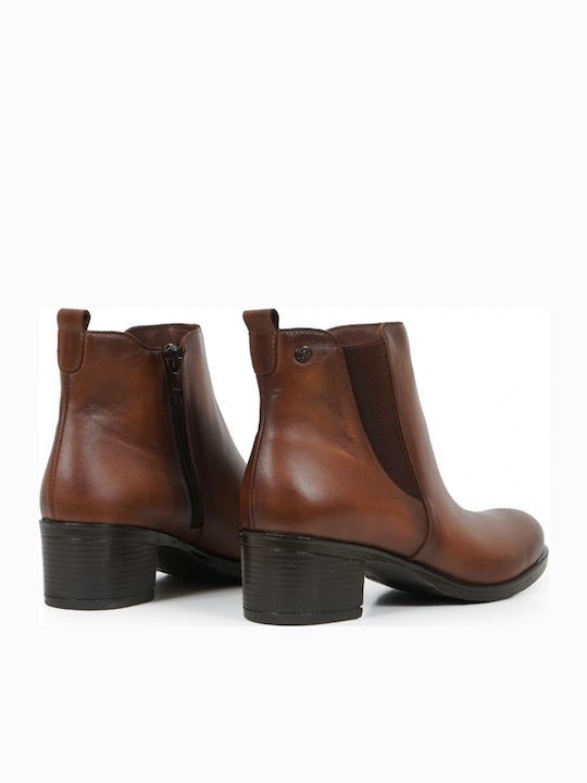 Leather Women's Ankle Boots with Medium Heel Tabac Brown