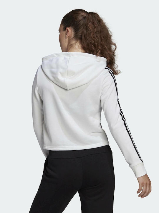 adidas Essentials 3-Stripes Φούτερ Λευκό με Κουκούλα